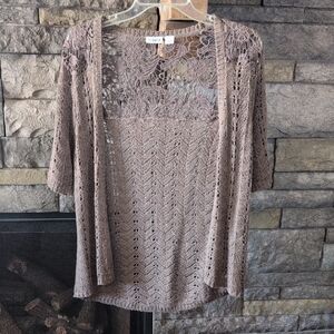 Cato Taupe Lace Knit Cardigan